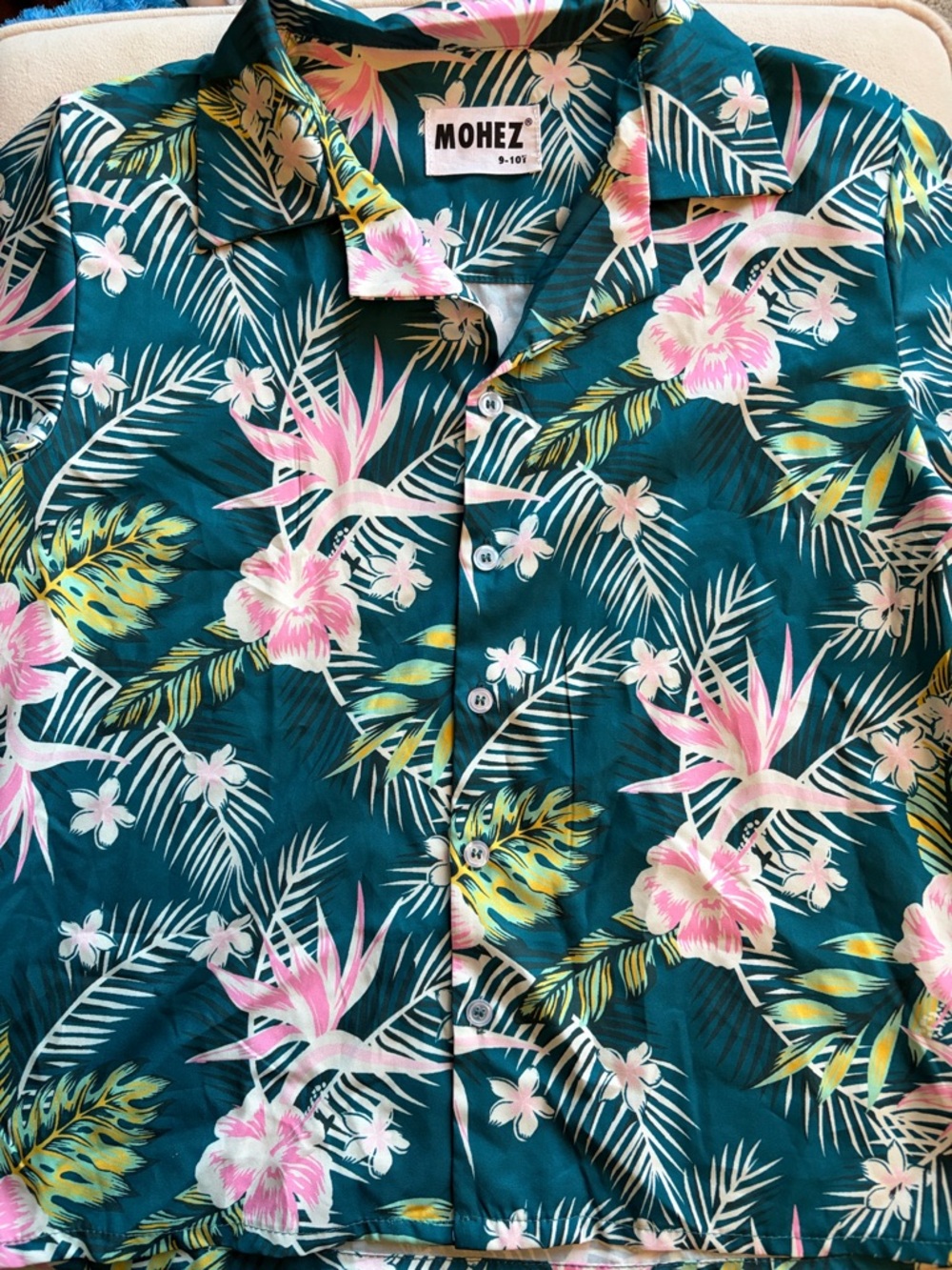 MOHEZ Teal Hawaiian Style Button-Up Shirt NWOT